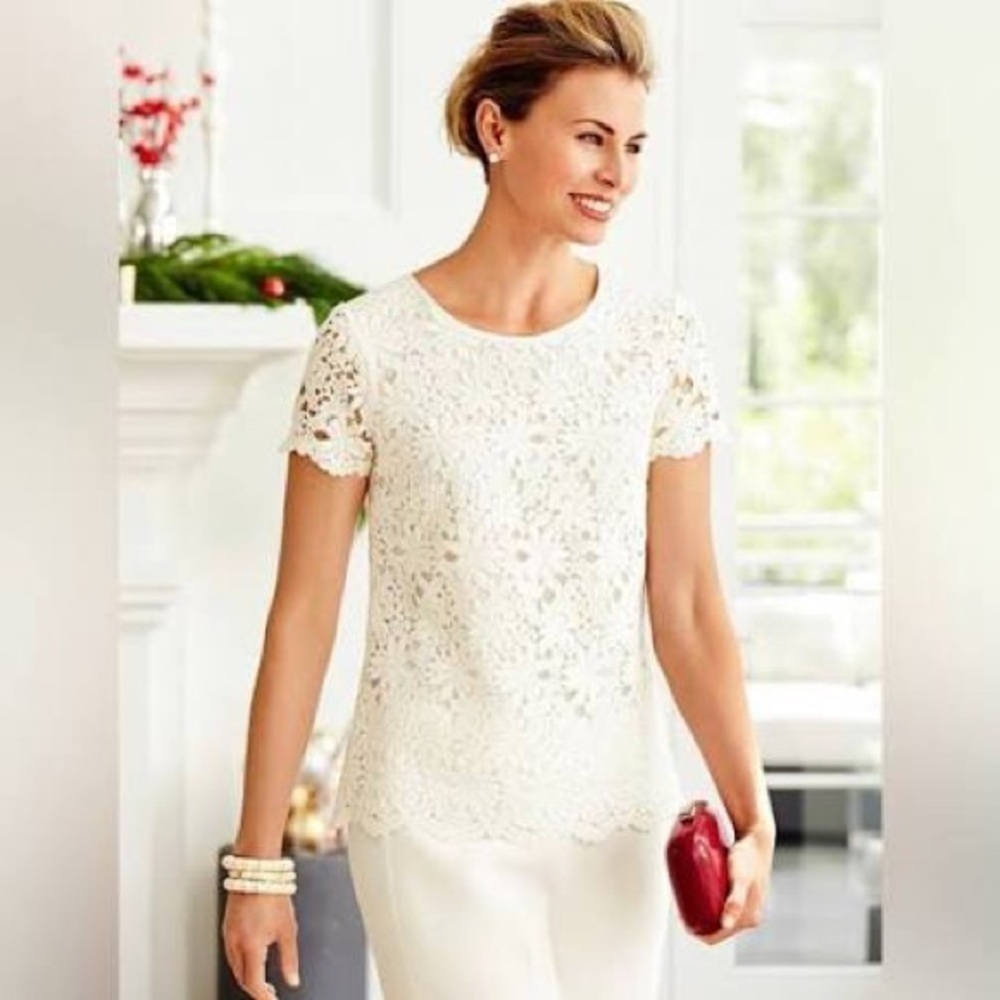 Talbots short sleeve lace top, 12p, EUC